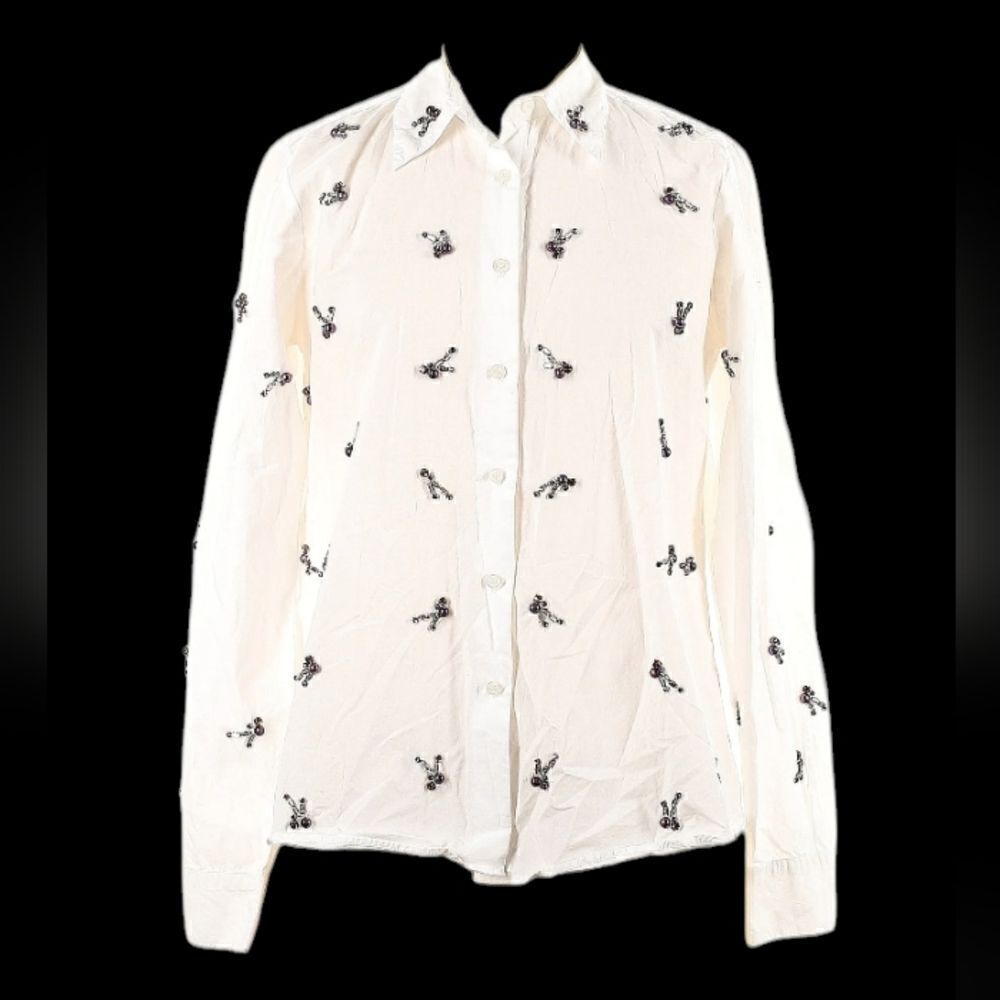 Dhruv Kapoor beaded buttondown long sleeve cotton shirt white Anthropologie XS
